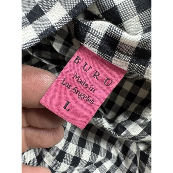 BURU Dress Womens Large Black White Gingham Bow Neck Button Front Made USA - Picture 4 of 10